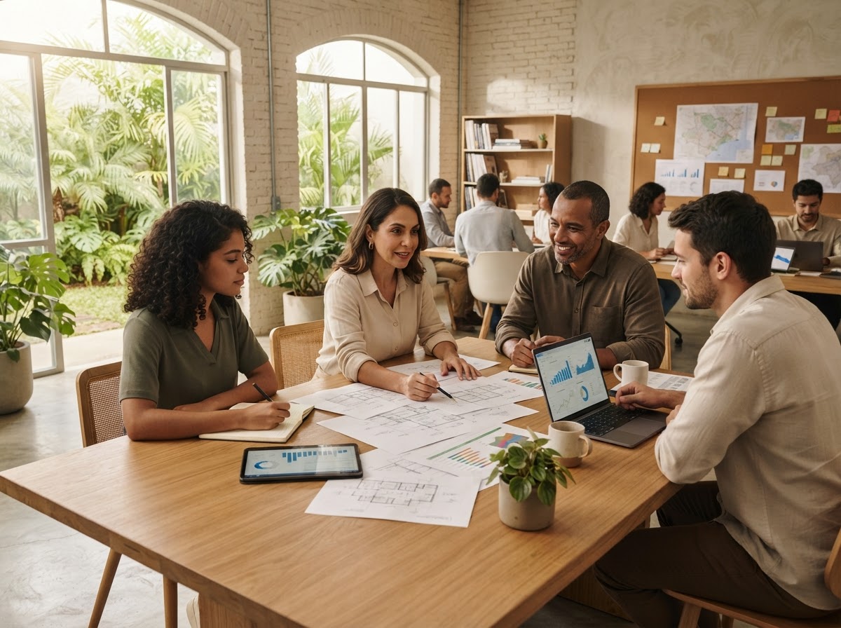 ZimoCresceza — equipe analisando dados de mercado em ambiente profissional